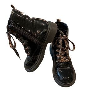 Patent leather zip up combat boots